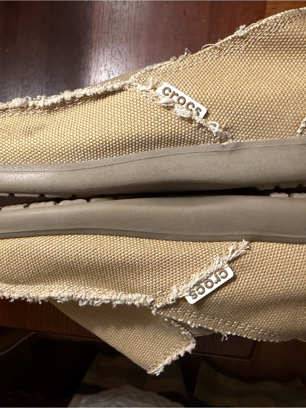New CROCS Beige Canvas Casual Slip-Ons - Picture 3 of 3